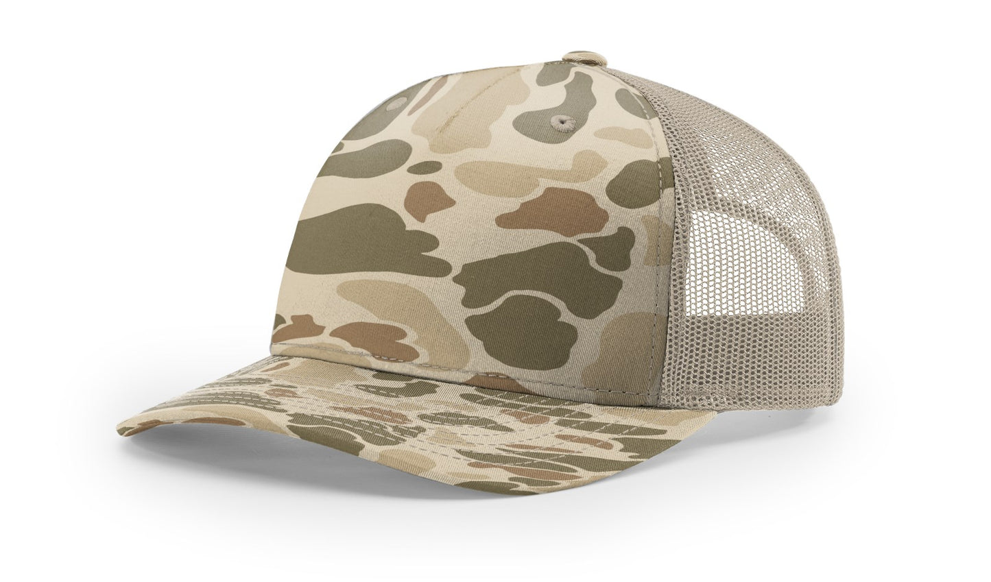 Camo hat with leather patch